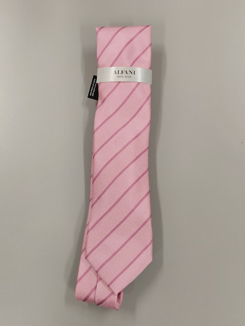 Alfani Pink Diagonal-Striped 100% Silk Tie, New with Tag